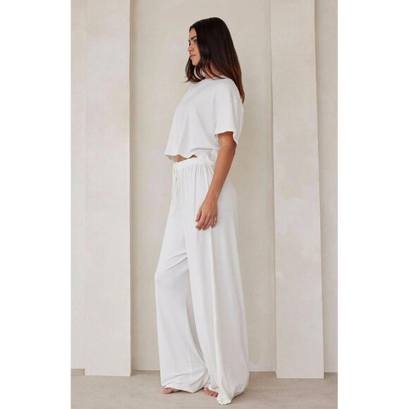 BUMPSUIT Women's The Cloud Crop long sleeve Tee and Slim Pant Size L In Ivory - Picture 2 of 15